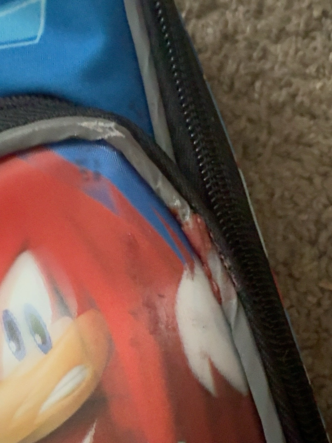 Sonic lunch bag close-up showing wear on trim