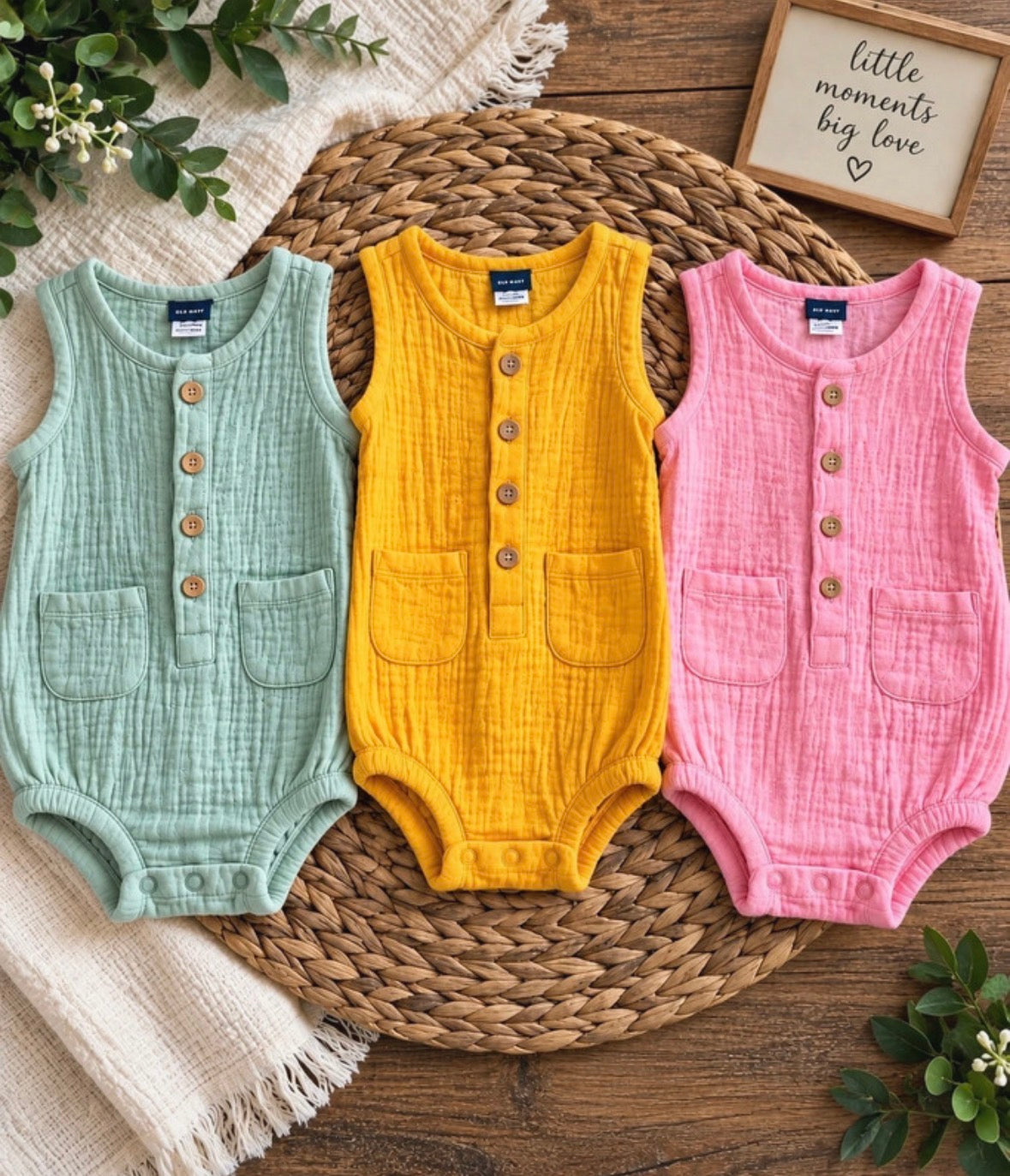 Old Navy Baby Sleeveless Romper Set – 3 Colors