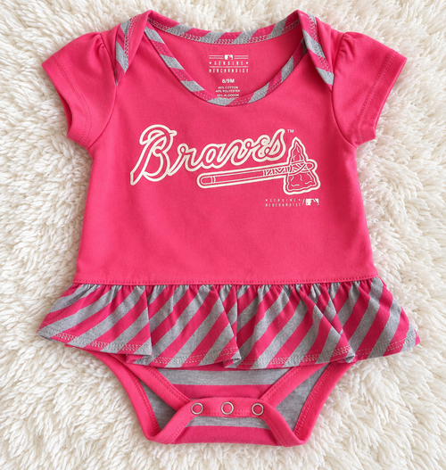 Atlanta Braves pink baby girl bodysuit dress size 6 to 9 months
