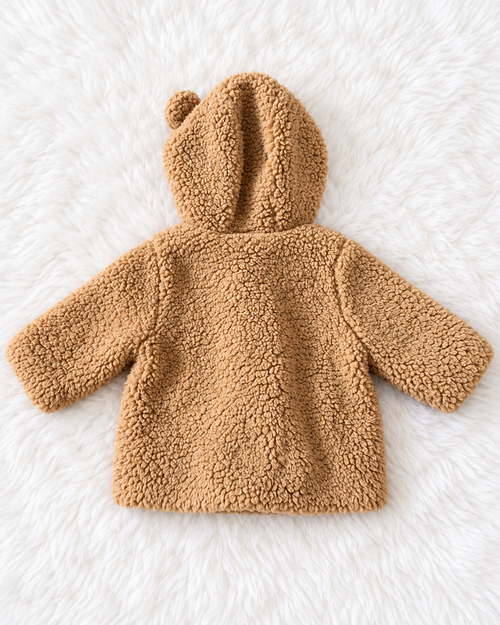 Baby Gap teddy bear sherpa hooded coat back view, 0-3 months