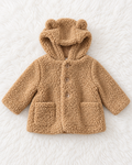 Baby Gap teddy bear sherpa hooded coat front view, 0-3 months