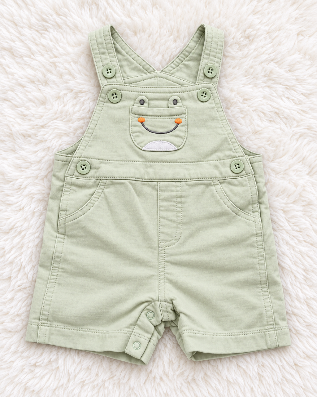 Sage green baby short overalls size 6 months