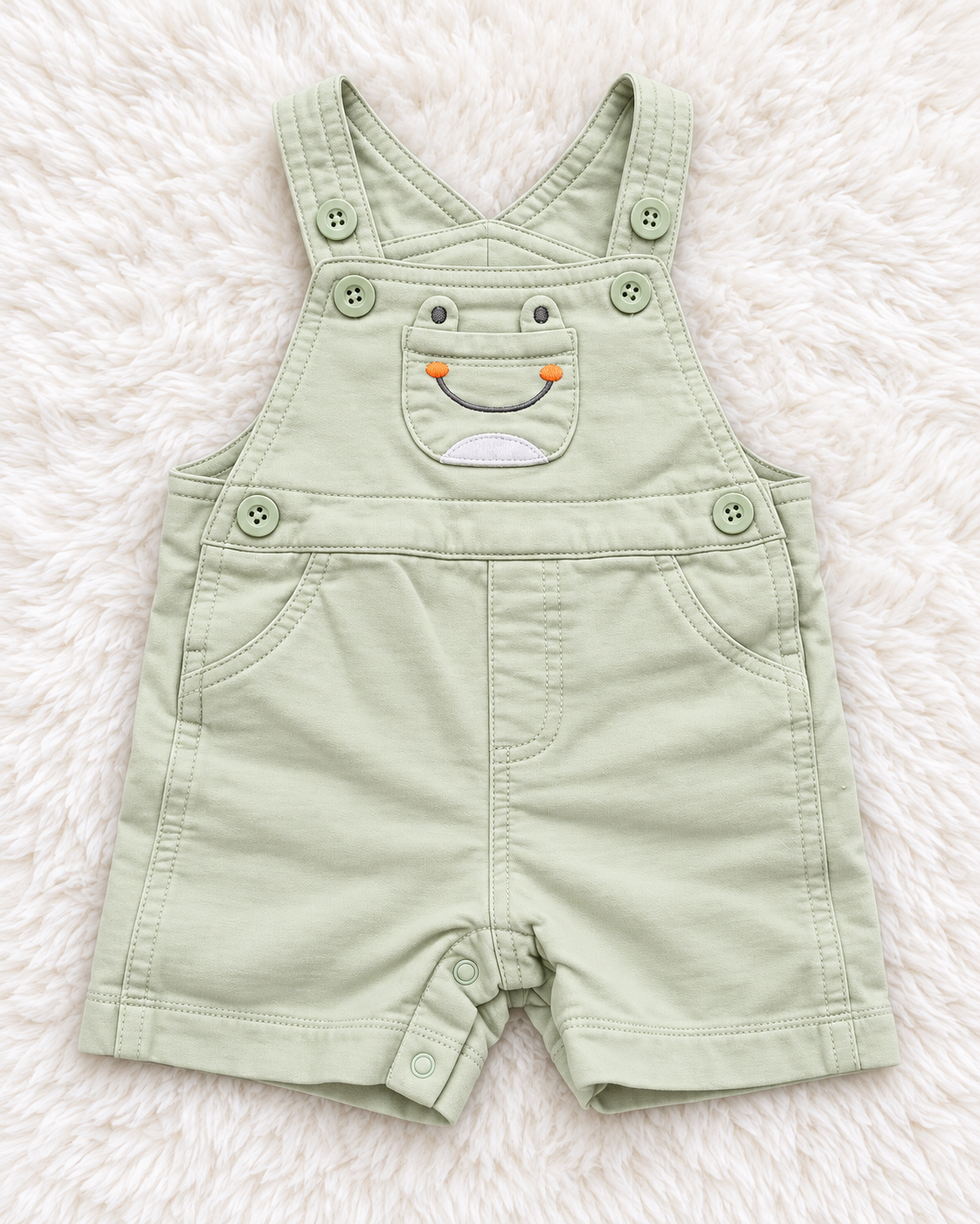 Sage green baby short overalls size 6 months