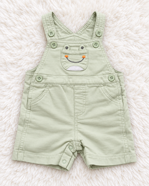 Sage green baby short overalls size 6 months