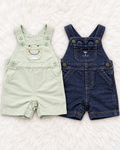 Two-piece baby short overall set sage green and navy size 6 months