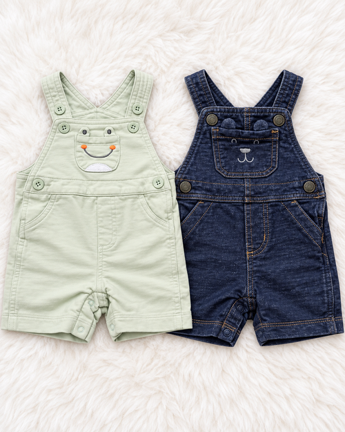 Two-piece baby short overall set sage green and navy size 6 months