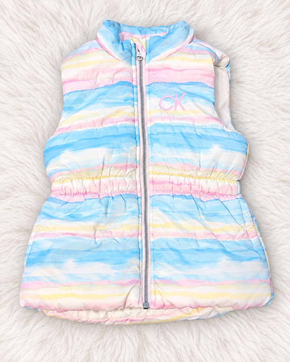 Calvin Klein pastel striped puffer vest size 3T front view