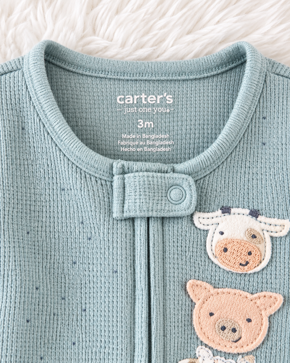 Just One You by Carter's 3 month sleeper label and animal applique detail