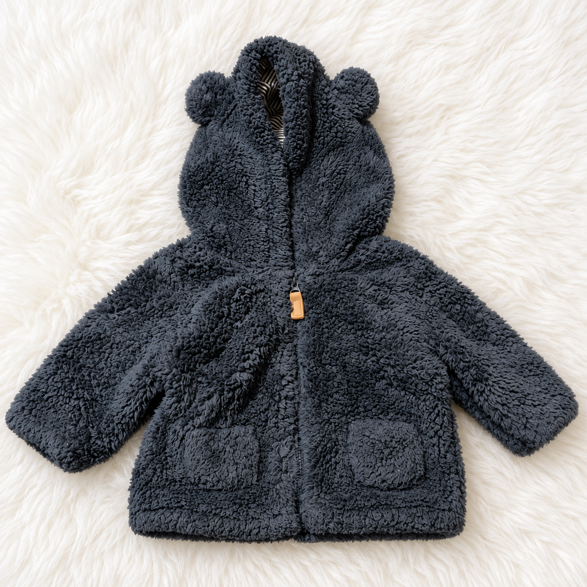 Carter's charcoal sherpa hooded jacket size 3 months front view