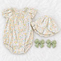 Carter's Just One You floral 9 month romper set with matching sun hat and green bows