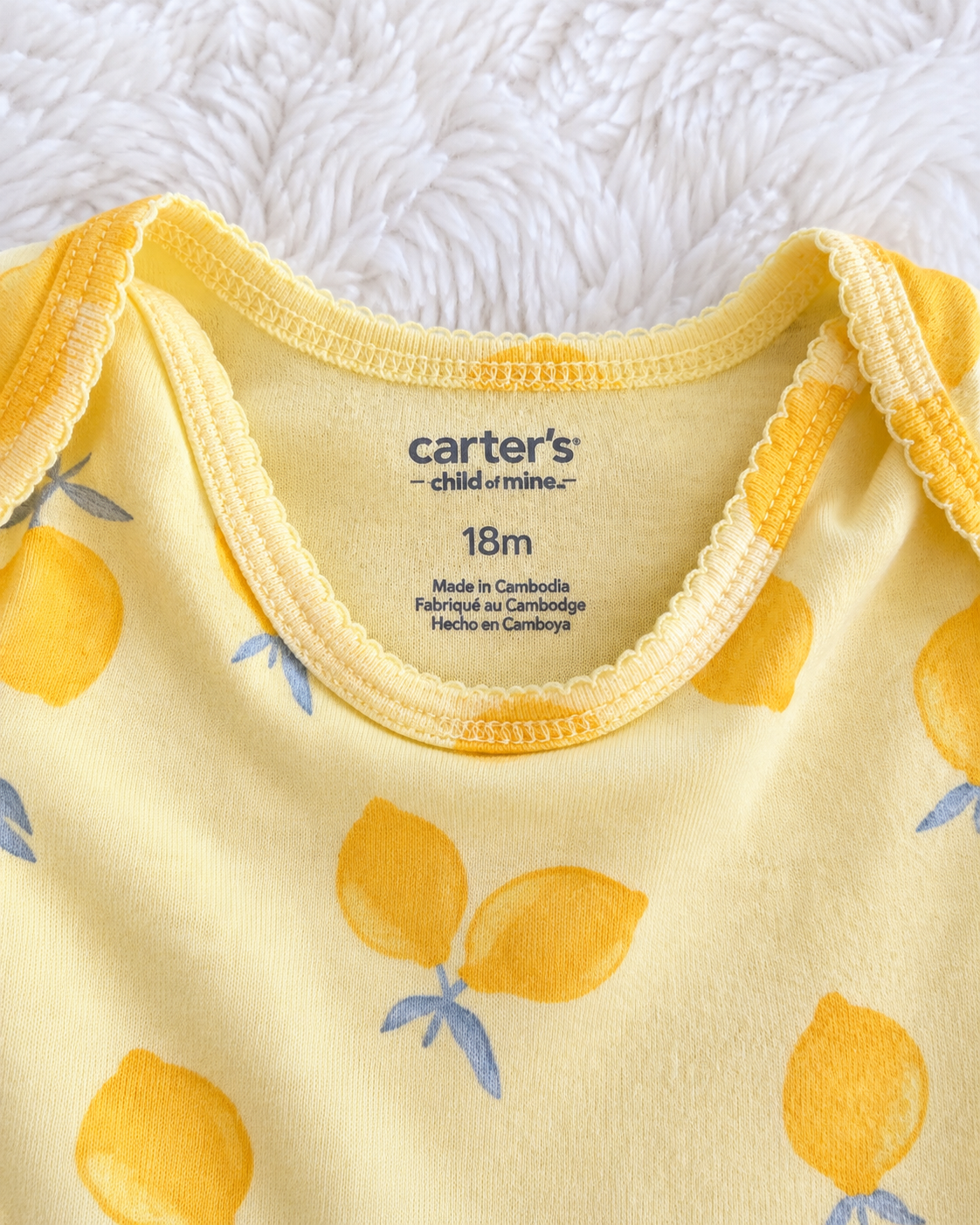 Carter's Child of Mine 18 month lemon print bodysuit label detail