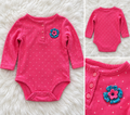 Carter’s pink polka dot flower long-sleeve bodysuit, size 9 months