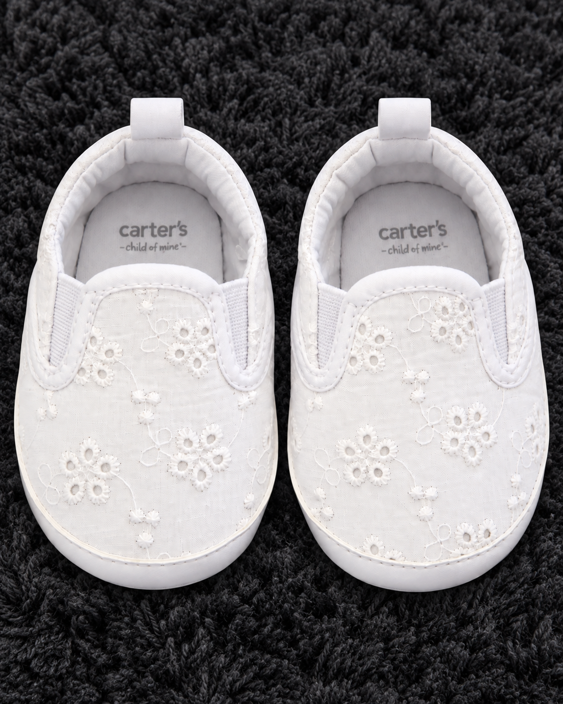 Carter's white eyelet baby shoes size 0-3 months front view