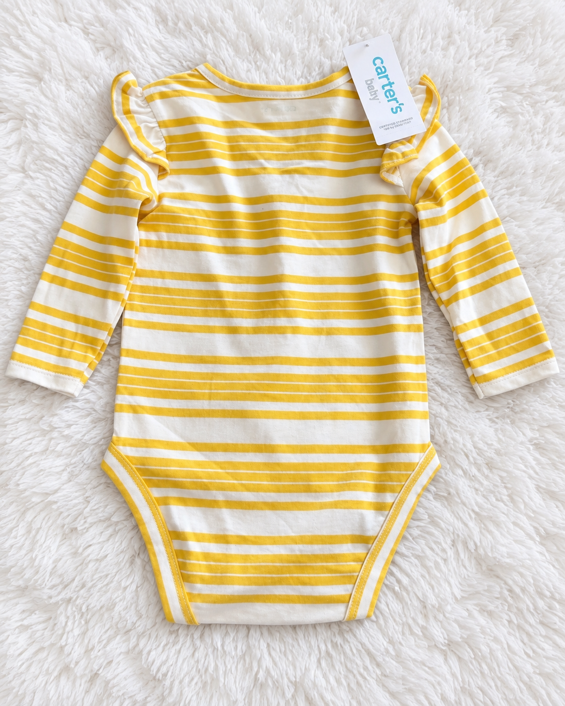 Carter's yellow and white striped long sleeve bodysuit size 6 months back