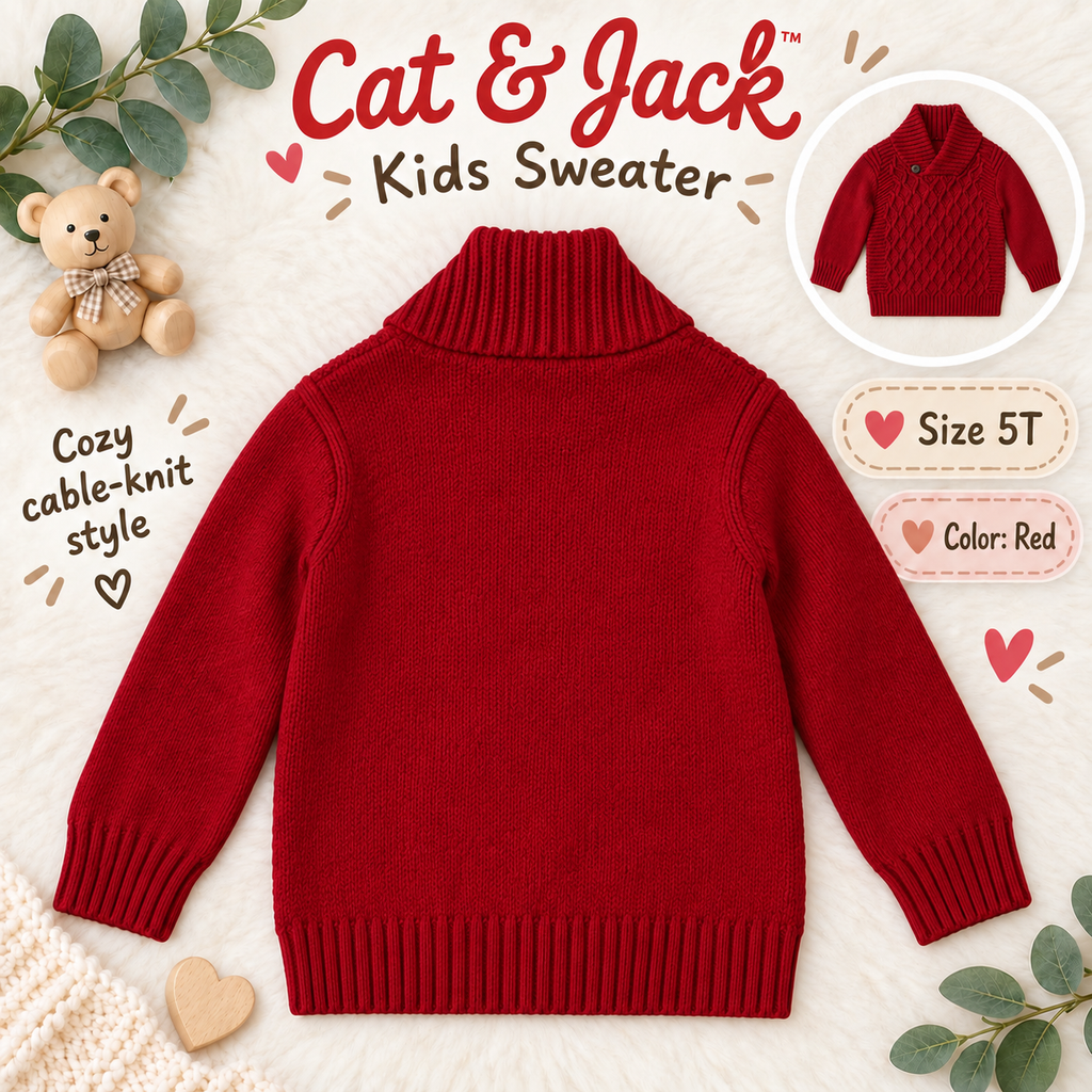 Cat & Jack red kids sweater back view, size 5T