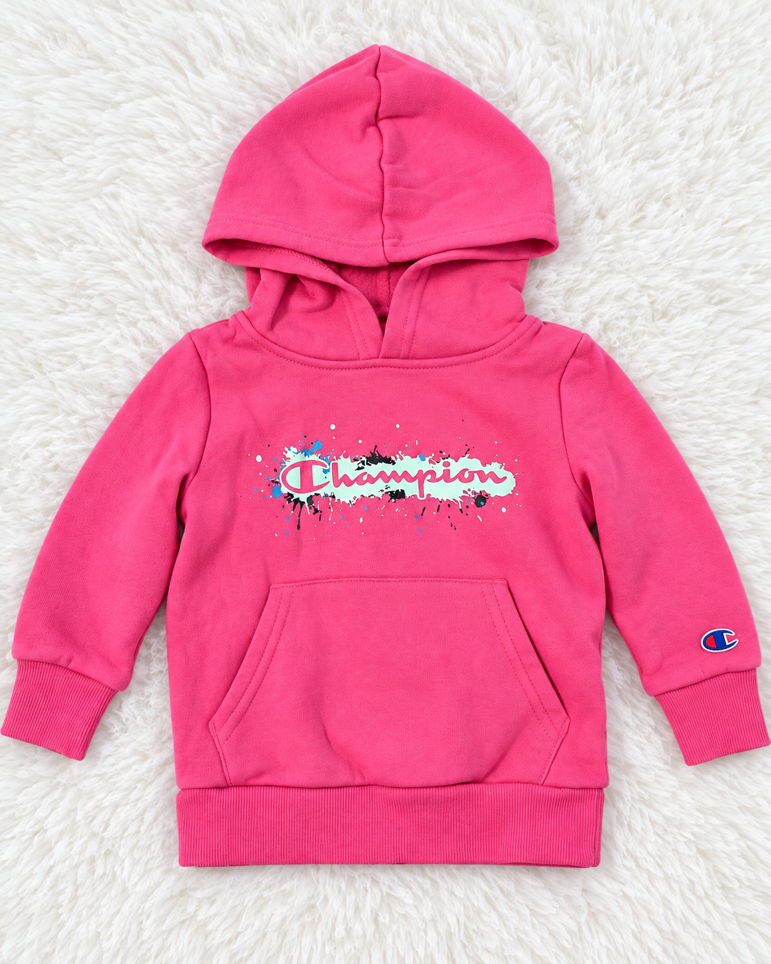 Champion pink hooded sweatshirt size 18 months front