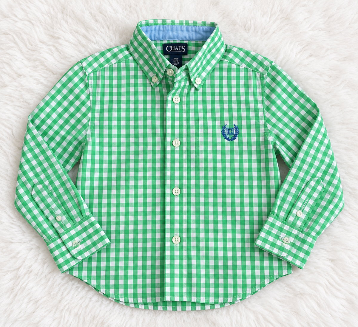 CHAPS toddler green gingham long-sleeve button-up shirt size 2T