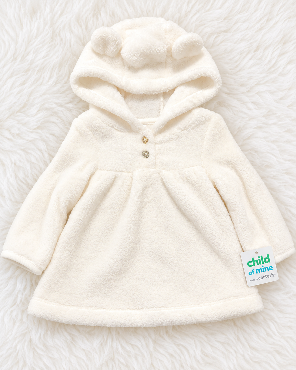 Child of Mine by Carter's ivory plush bear ear coat size 6 to 9 months front view