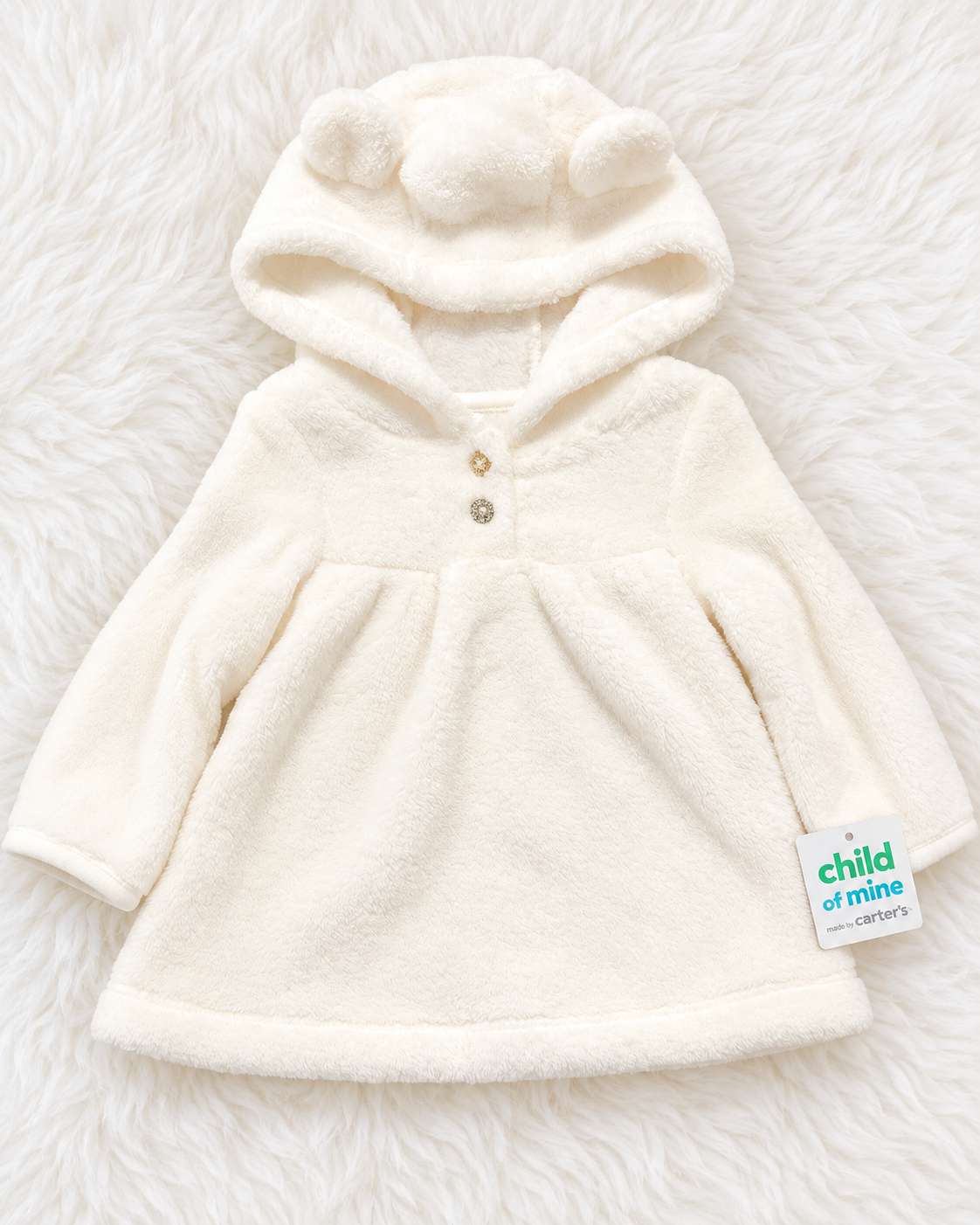 Child of Mine by Carter's ivory plush bear ear coat size 6 to 9 months front view