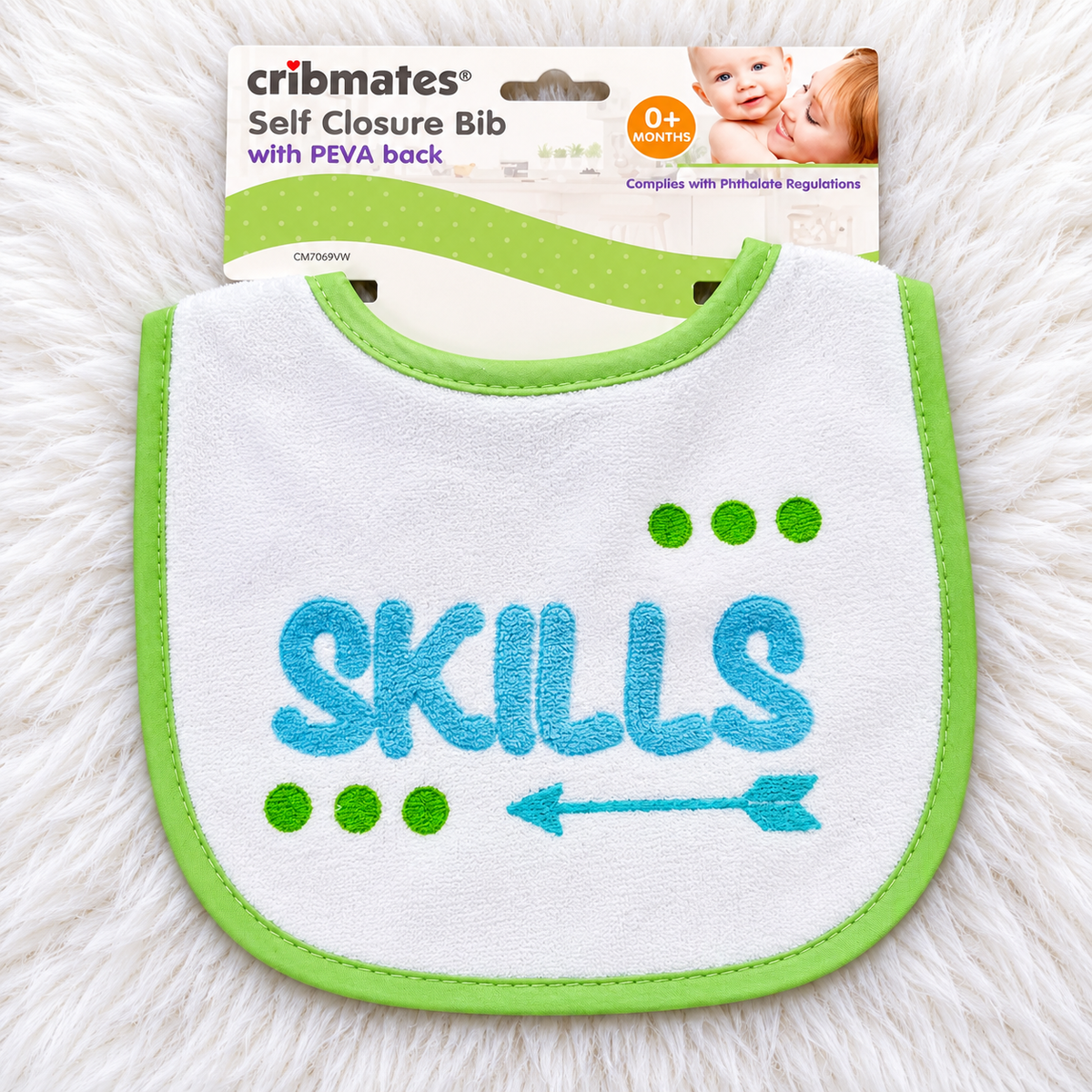 Cribmates Skills self closure baby bib with PEVA back