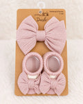 Dazzle pink baby headwrap and booties set, size 0-12 months