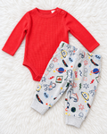 Garanimals red long sleeve bodysuit and space print jogger set size 3-6 months