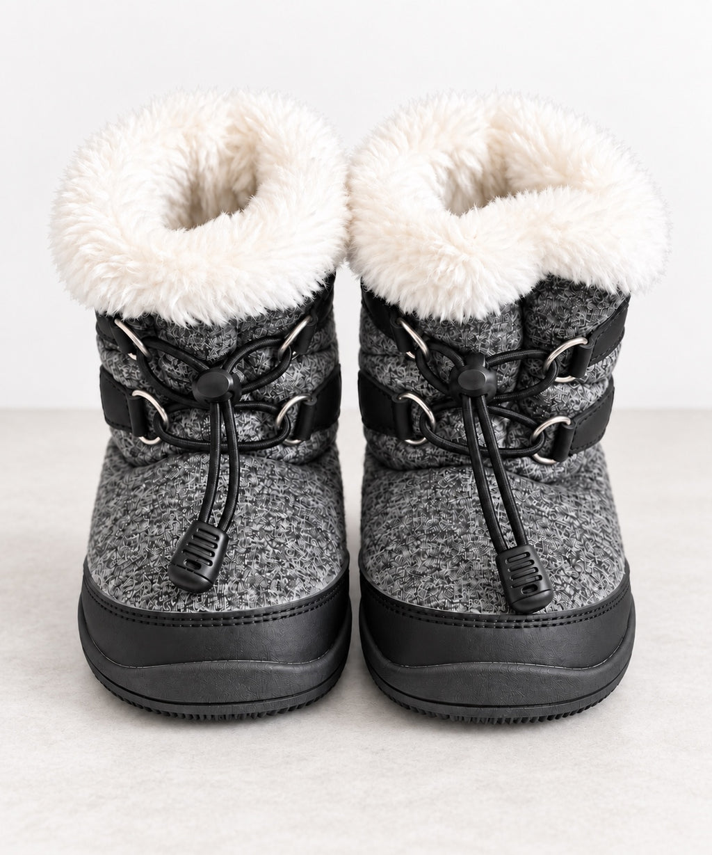 Goumi Baby black and grey toddler boots front view, size 6