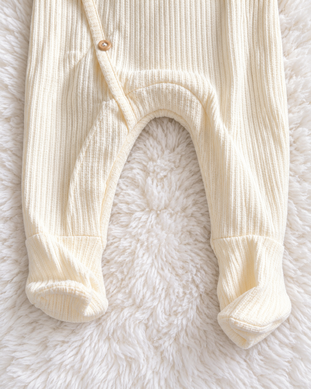 Footed leg detail of white Grayson Collective romper
