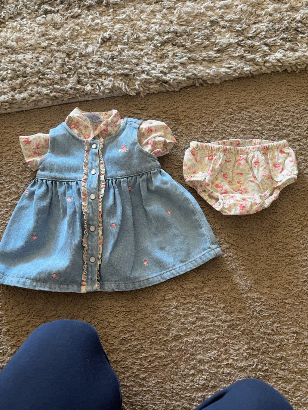 Gymboree denim jumper with floral top and bloomers, size 3-6 months