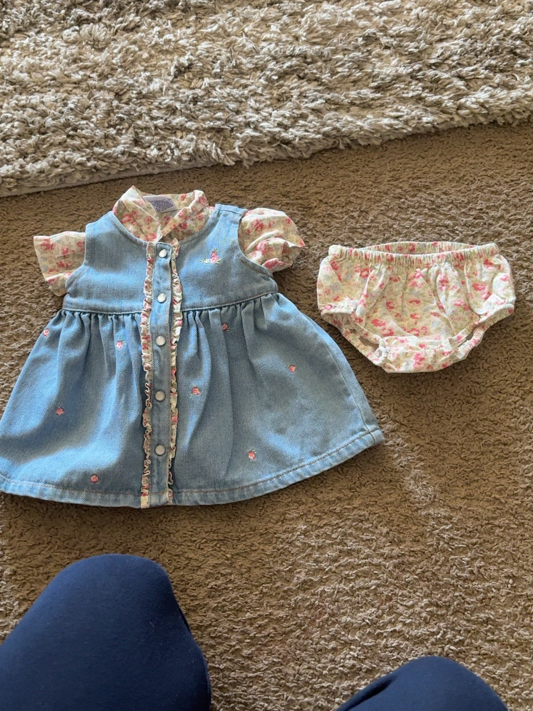 Gymboree denim jumper with floral top and bloomers, size 3-6 months