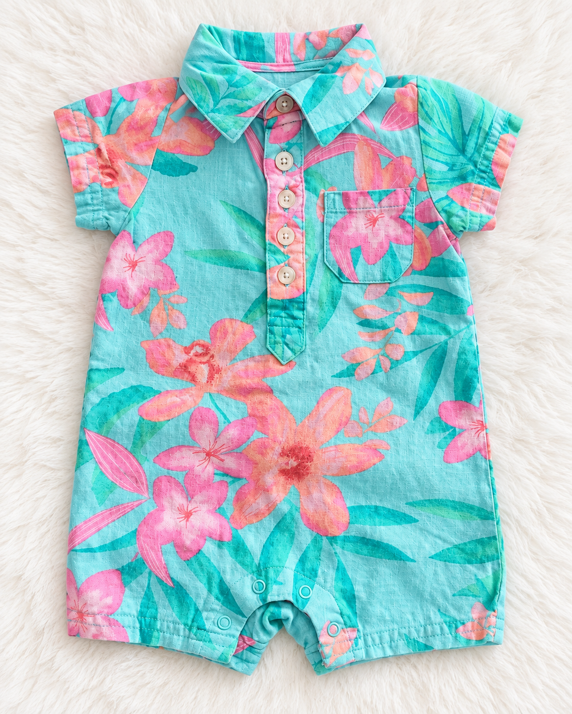 Gymboree turquoise floral romper size 0-3 months front
