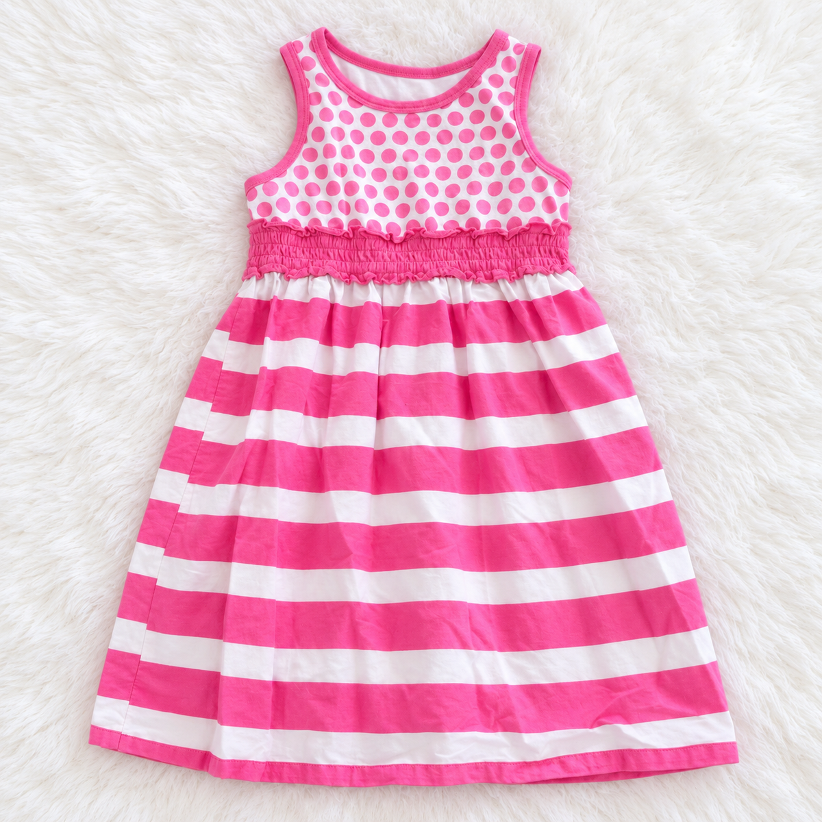Healthtex pink polka dot and striped sleeveless dress, size 4T