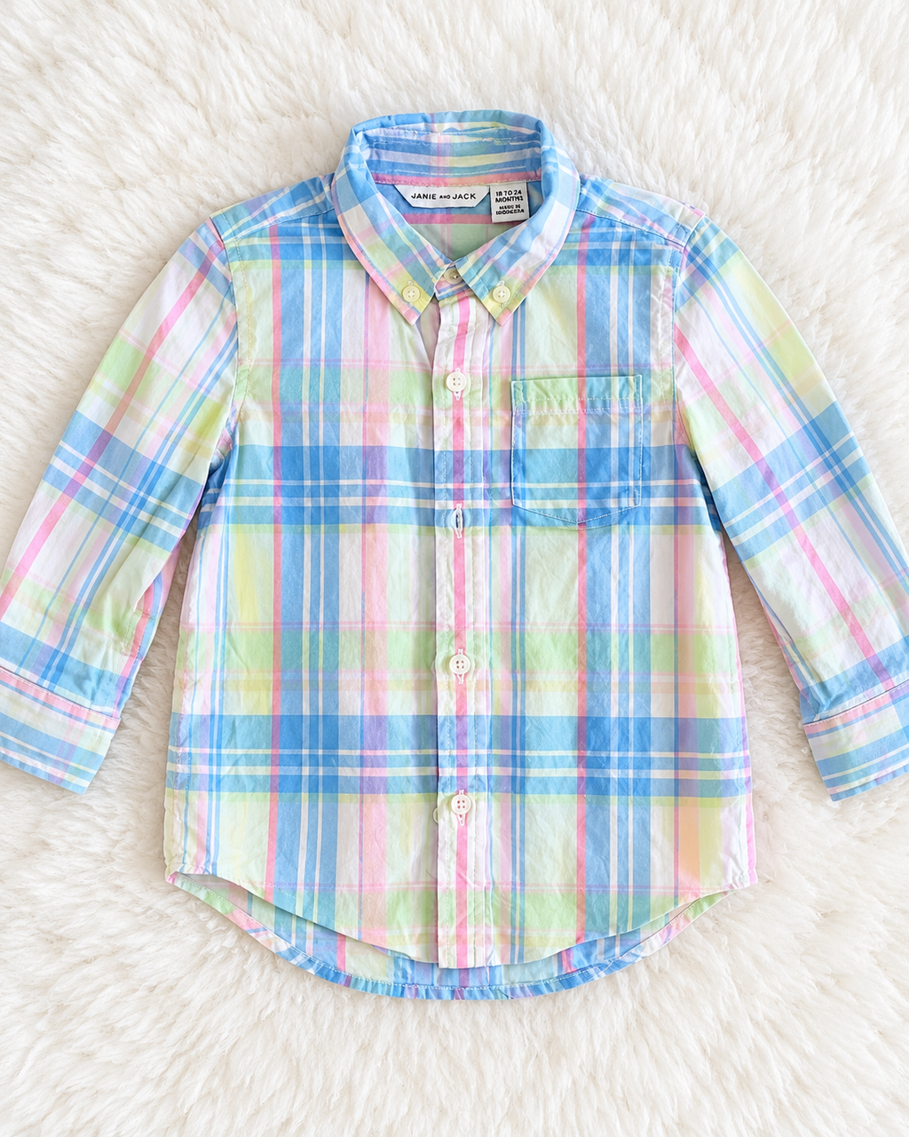 Janie and Jack pastel plaid long sleeve button up shirt size 18 to 24 months