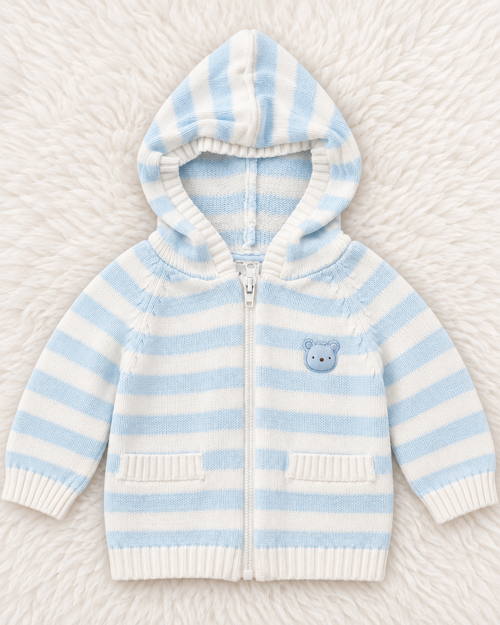 Just One You by Carter's blue and white striped hooded cardigan size 3 months front view