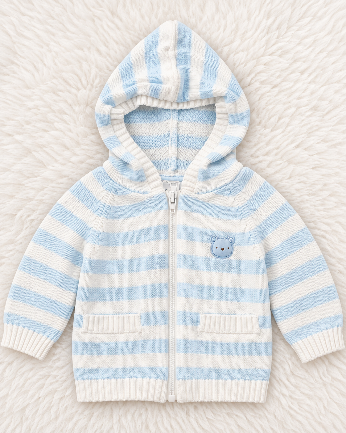 Just One You by Carter's blue and white striped hooded cardigan size 3 months front view