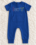 Levi's blue short sleeve baby romper size 6 months front