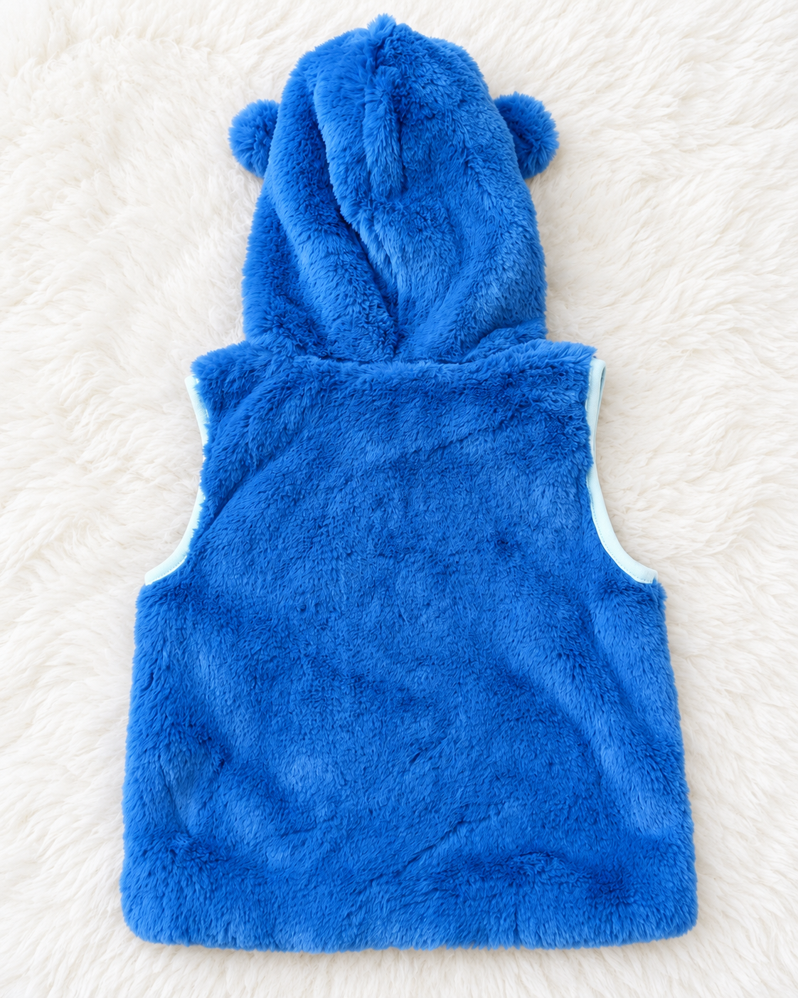 Lily & Dan blue plush hooded vest 18M back