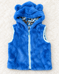 Lily & Dan blue plush hooded vest 18M front