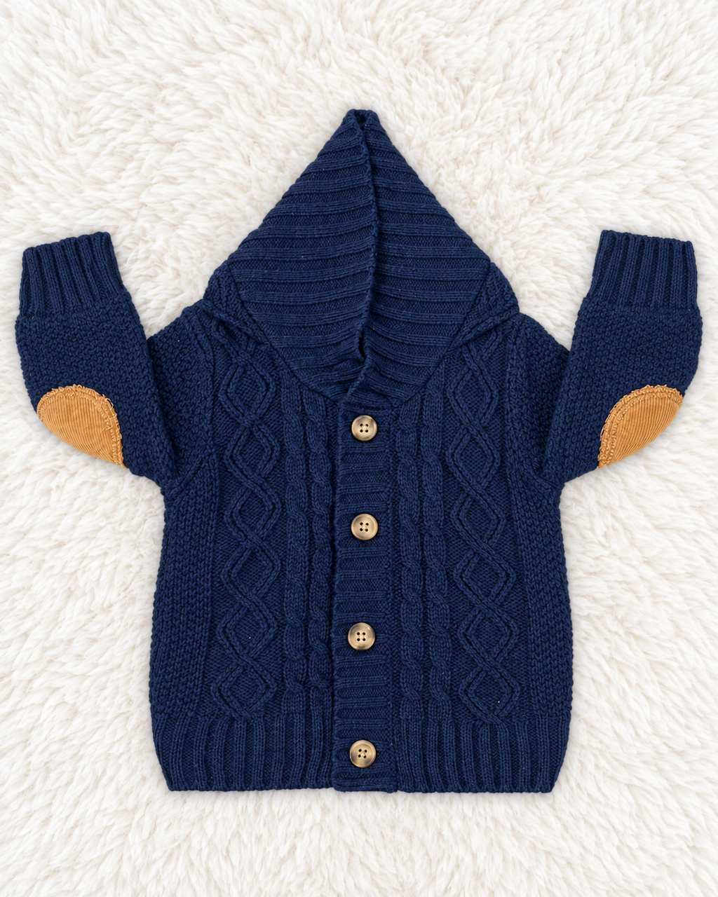 Little Lad navy hooded cardigan size 12 months front view
