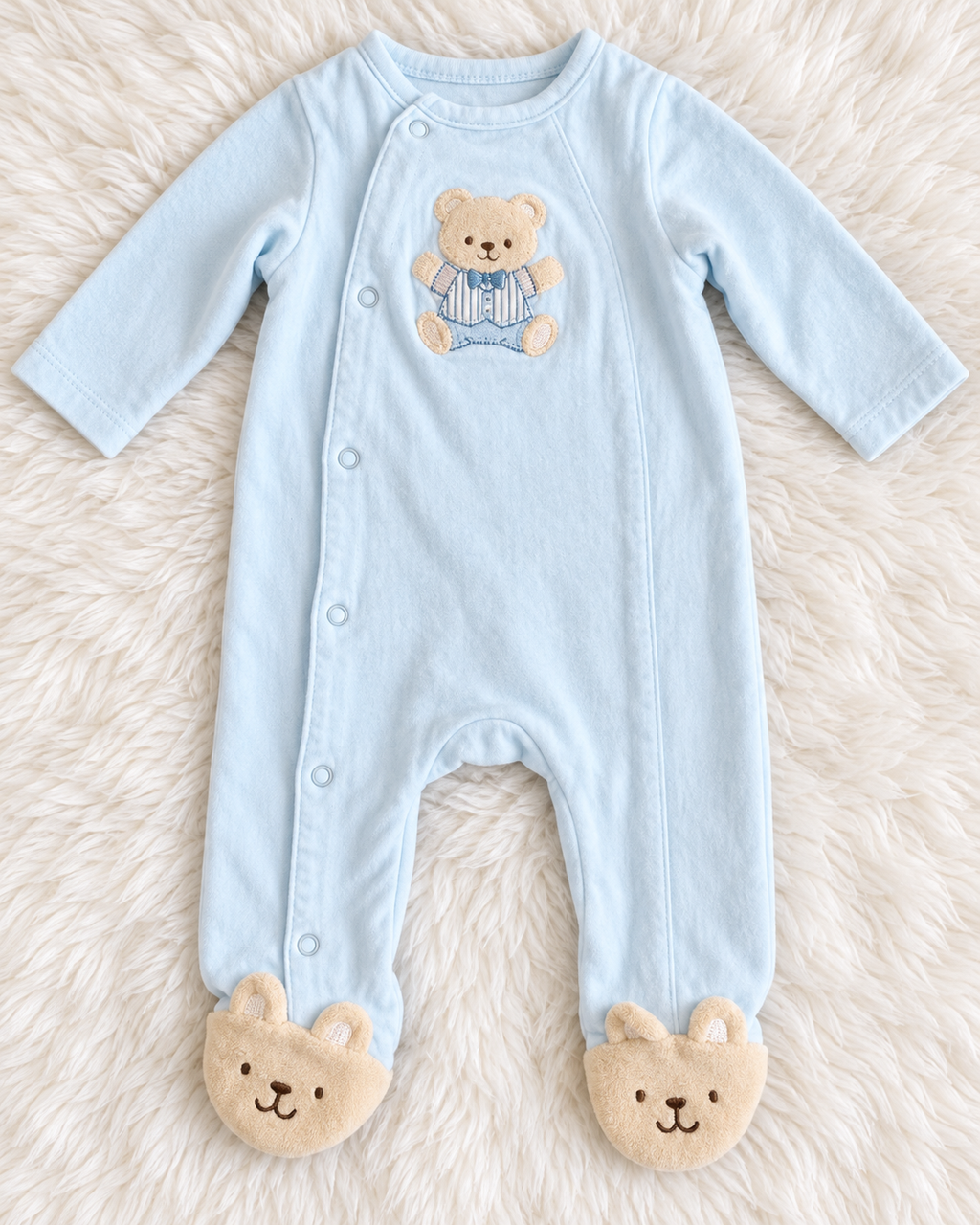 Little Me light blue teddy bear footed sleeper size 3 months