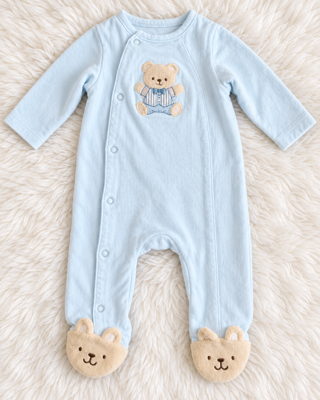 Little Me light blue teddy bear footed sleeper size 3 months