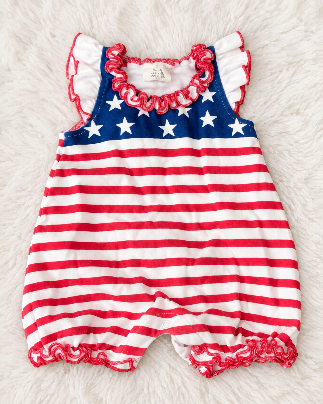 Front of Little Wishes patriotic romper