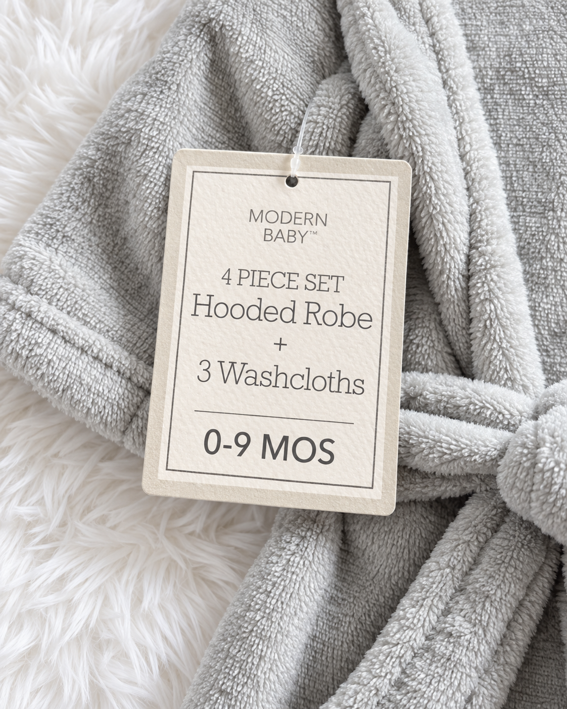 Modern Baby 4 piece hooded robe and washcloth set tag 0-9 months