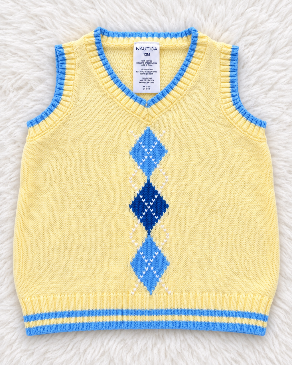 Nautica yellow argyle sweater vest size 12 months front view