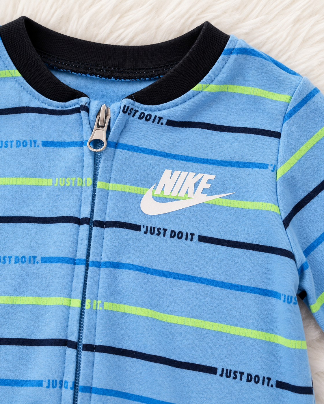 Nike blue striped sleeper logo detail