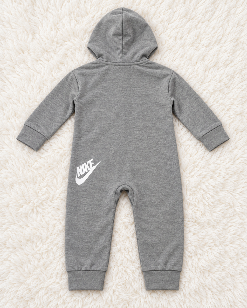 Nike gray hooded one-piece romper size 12 months back view