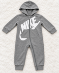 Nike gray hooded one-piece romper size 12 months front view