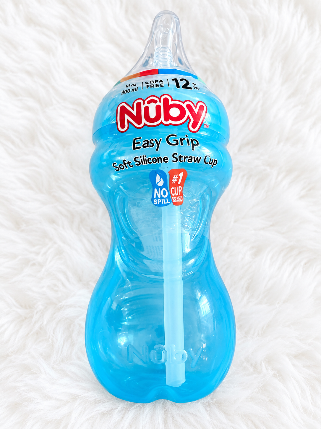 Nuby blue Easy Grip soft silicone straw cup 12 months plus 10 ounce