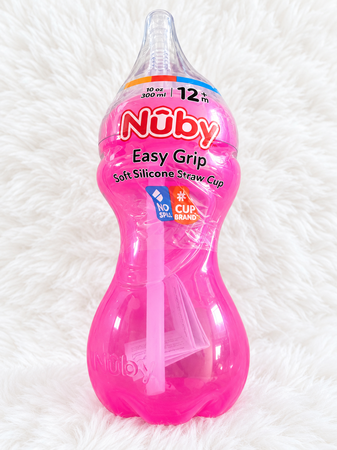 Nuby pink Easy Grip soft silicone straw cup 12 months plus 10 ounce