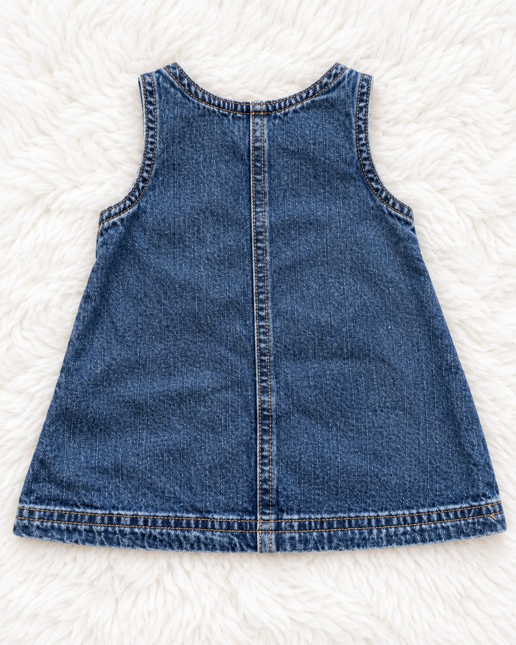 Back view of Old Navy denim jumper dress, size 0-3 months